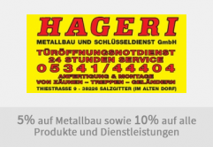 5% auf Metallbau sowie 10% auf alle Produkte und Dienstleistungen