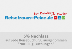 5% auf jede Reisebuchung, ausgenommen "Nur-Flug-Buchungen"