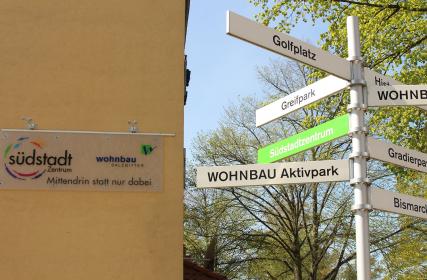 Wegweiser am Südstadtzentrum